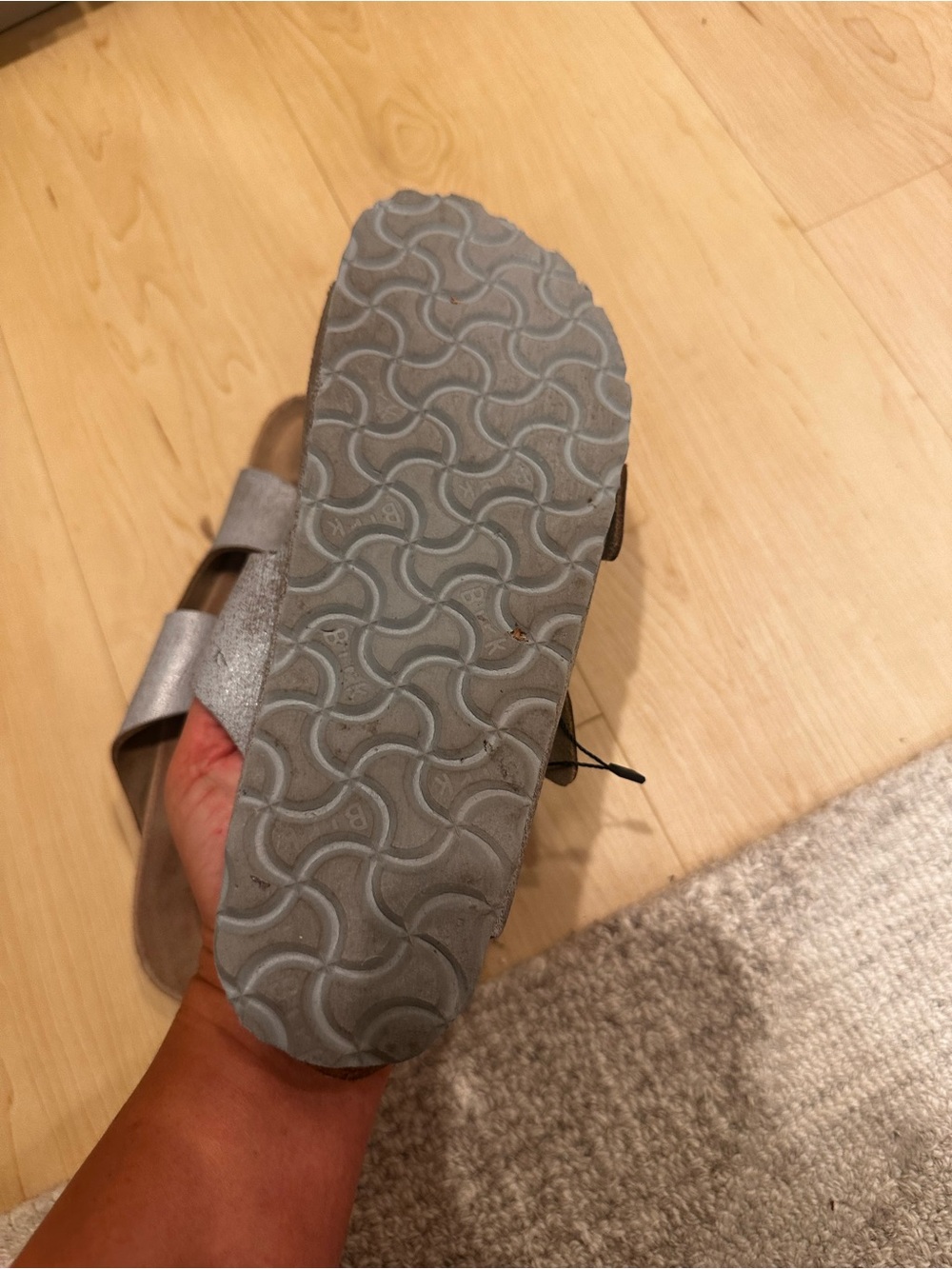 Birkenstock Big Buckle Metallic Gray Slide Sandals - Picture 9 of 10